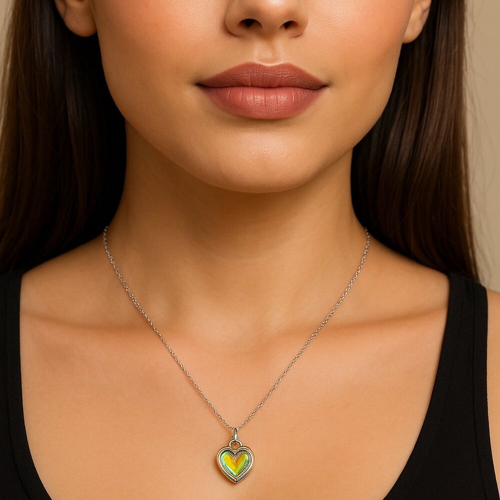 Swarovski Crystal Elements Silver Overlay AB‎ Heart Necklace